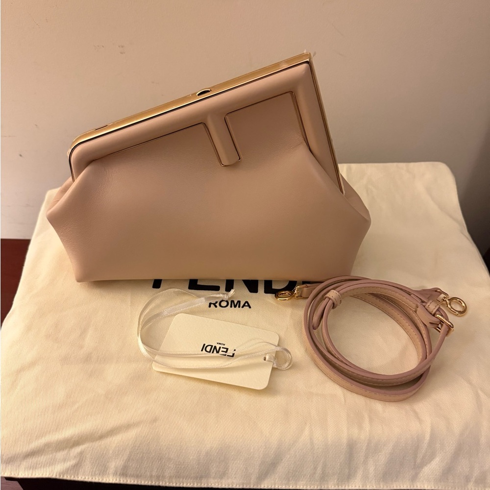 Fendi First Beige Leather Clutch with Gold Accents